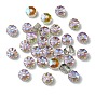Прозрачный Electroplate стеклянные бусины, бусины с большим отверстием, с половиным покрытием цвета радуги, плоско-круглые