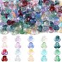 200Pcs 10 Colors Baking Paint Transparent Glass Bead Caps, Flower, with Glitter Powder