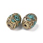Handmade Tibetan Style Beads, with Brass Findings and Synthetic Turquoise, Oval, Antique Golden