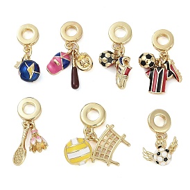 Rack Plating Brass Enamel Sports European Dangle Charms, Large Hole Pendants, Real 18K Gold Plated, Long-Lasting Plated, Cadmium Free & Lead Free