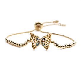 Adjustable Zircon Butterfly Copper Gold Plated Women's Bracelet Jewelry