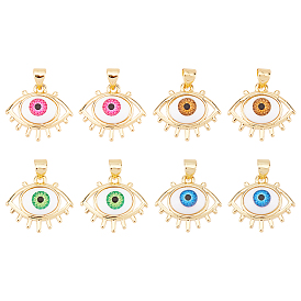 8 шт. 4 цвета латунные подвески, с акриловой, без кадмия и без свинца, долговечный, злые глаза, реальный 18 k позолоченный