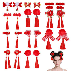 12 пары 12 стили заколки для волос из полиэстера и кожи аллигатора на тему Нового года, аксессуары для волос для женщин и девочек, с железной фурнитурой