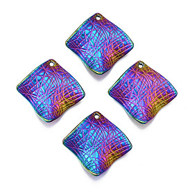 Rack Plating Rainbow Color Alloy Pendants, Cadmium Free & Nickel Free & Lead Free, Twist Rhombus