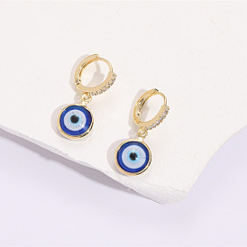 Demon Eye Earrings with Diamond, Vintage Copper Edge Eyeball Pendant Ear Studs Jewelry