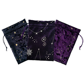 Hot Stamping Moon Star Velvet Storage Bags, Drawstring Pouches Packaging Bag, Rectangle