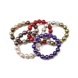 Pulseras elásticas de perlas redondas con forma de concha para mujer, con strass