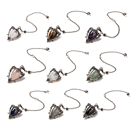 Gemstone Triangle Dowsing Pendulum Pendants, with Quartz Crystal Round Beads, Rack Plating Alloy Findings & Chains, Cadmium Free & Lead Free