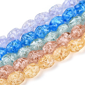 Нити из бусин ручной работы в технике лэмпворк и блестящих бусинок, самородки, со цветком внутри 