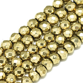 Electroplate Non-magnetic Synthetic Hematite Beads Strands, Round, Faceted