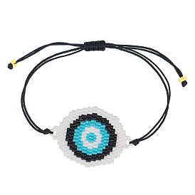 Friendship Eye Loom Pattern Seed Beads Bracelets for Women, Adjustable Nylon Cord Braided Bead Bracelets