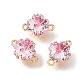 Brass Pave Single Cubic Zirconia Connector Charms, Flower Link, Rack Plating, Long-Lasting Plated