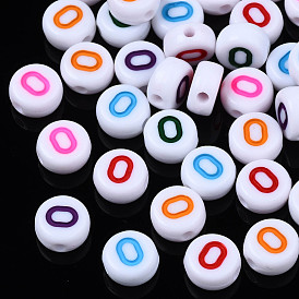 White Opaque Acrylic Beads, Flat Round with Mixed Color Number
