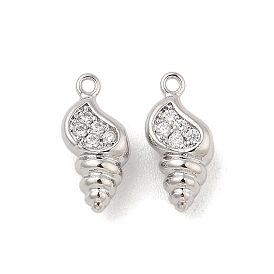 Brass Micro Pave Clear Cubic Zirconia Charms, Conch Charm