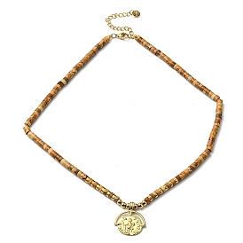 Colliers de perles de jaspe naturel, placage ionique (ip) 304 colliers avec pendentifs en acier inoxydable pour femmes
