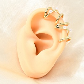 Brass ABS Plastic Pearl Cuff Earrings for Women, Rack Plating, Long-Lasting Plated, Cadmium Free & Lead Free, Real 18K Gold Plated