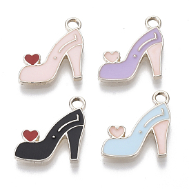 Alloy Pendants, with Enamel, High-Heeled Shoes, with Heart, Light Gold