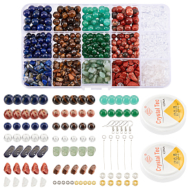 SUPERFINDINGS DIY Stone Beads Jewelry Making Kit, Including Natural & Synthetic Mixed Stone & Glass Chip Bead, Iron & Alloy Bead, 304 Stainless Steel Finding, Brass Earring Hook, Elastic Thread