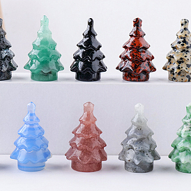 Natural & Synthetic Gemstone Christmas Tree Statue, for Home Desktop Display Decoration