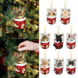 Cat in Christmas Stocking Ornaments, Acrylic Kitten Hanging Ornament for Christmas Tree Home Party Decorations