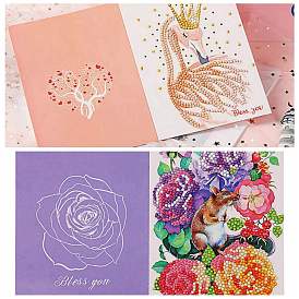 DIY Greeting Card Diamond Painting Kits, Including Resin Rhinestones Bag, Diamond Sticky Pen, Tray Plate and Glue Clay