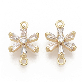 Brass Micro Pave Clear Cubic Zirconia Links/Connectors, Nickel Free, Real 18K Gold Plated, Flower