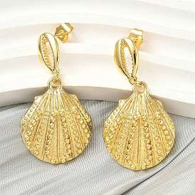 Серьги-гвоздики из латуни в форме ракушки, стойки покрытие, долговечный, без кадмия и без свинца