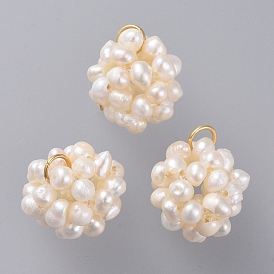 Pendentifs de perles d'eau douce de culture naturelle, Grade a, avec 304 anneaux de saut ouverts en acier inoxydable, ronde, or