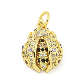 Ladybug Rack Plating Brass Micro Pave Cubic Zirconia Pendants, Cadmium Free & Lead Free, with Jump Ring