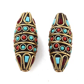 Handmade Indonesia Beads, with Brass and Resin, Long Oval