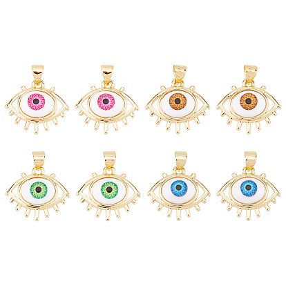 8 шт. 4 цвета латунные подвески, с акриловой, без кадмия и без свинца, долговечный, злые глаза, реальный 18 k позолоченный