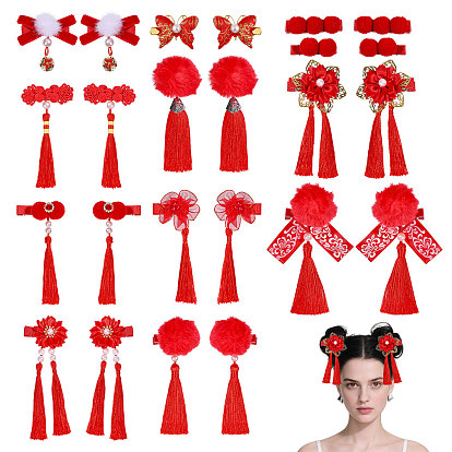 12 пары 12 стили заколки для волос из полиэстера и кожи аллигатора на тему Нового года, аксессуары для волос для женщин и девочек, с железной фурнитурой