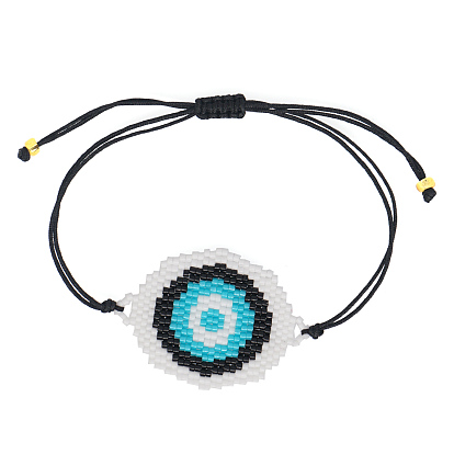 Friendship Eye Loom Pattern Seed Beads Bracelets for Women, Adjustable Nylon Cord Braided Bead Bracelets