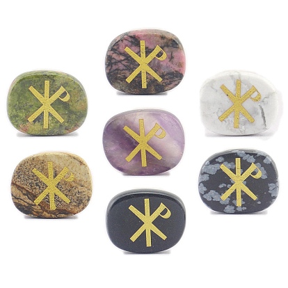 Gemstone ChiRho Symbol Healing Chakra Reiki Stone, Display Decorations, Oval