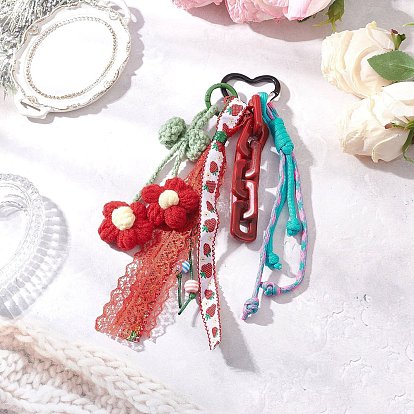Подвесные украшения в виде цветов из шерстяной пряжи ручной работы, с полиэфирным шнуром и цепочкой, Алюминиевые застежки в форме сердца для украшений сумок