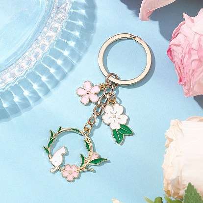 Llavero colgante de aleación de esmalte, con anillos de claves de hierro, gato con flor
