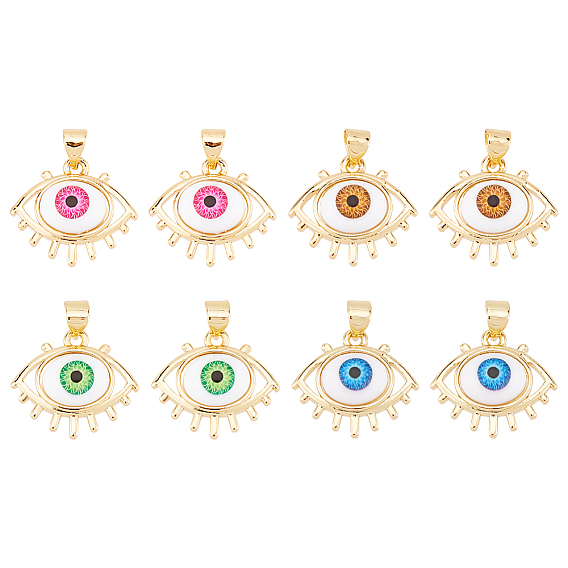 8 шт. 4 цвета латунные подвески, с акриловой, без кадмия и без свинца, долговечный, злые глаза, реальный 18 k позолоченный