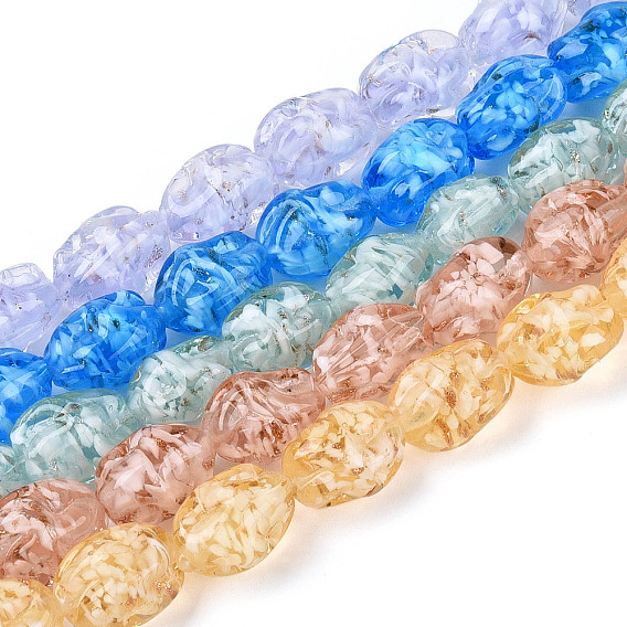 Нити из бусин ручной работы в технике лэмпворк и блестящих бусинок, самородки, со цветком внутри 