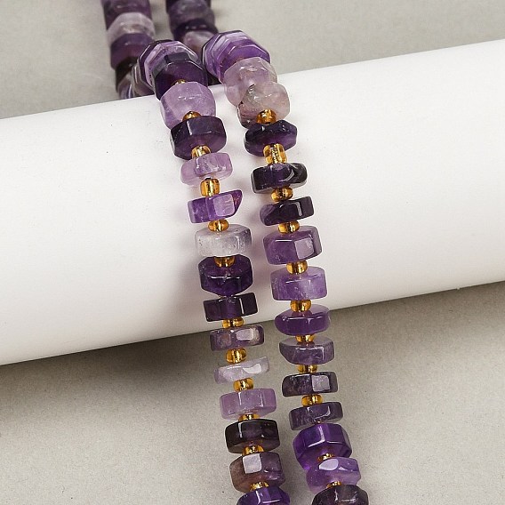 Природный аметист нитей бисера, граненые, диск, Heishi бусы, с бисером