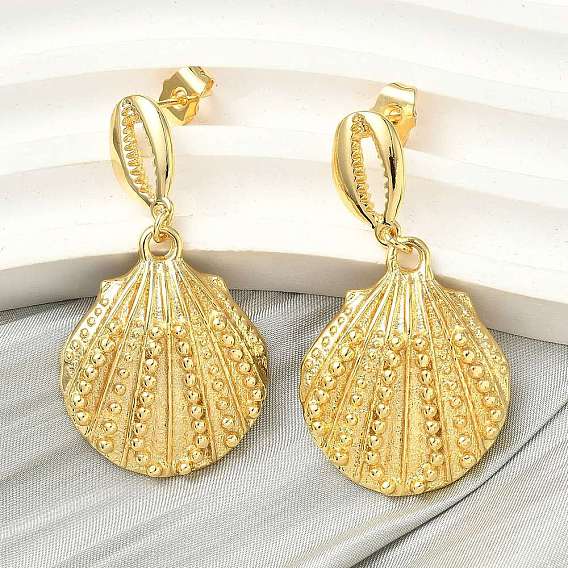 Серьги-гвоздики из латуни в форме ракушки, стойки покрытие, долговечный, без кадмия и без свинца