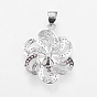 Brass Micro Pave Cubic Zirconia Peg Bails Pendants, For Half Drilled Beads, Flower