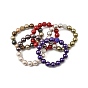 Round Shell Pearl Beads Stretchy Bracelets for Women, with Rhinestone Bead
