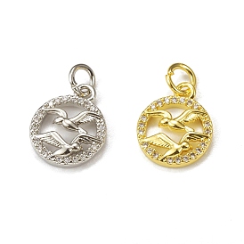 Brass Micro Pave Cubic Zirconia Bird Charms, with Jump Ring, Ring with Seagull Charm