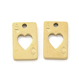 Ion Plating(IP) 316L Surgical Stainless Steel Charms, Laser Cut, Playing Card with Heart Charm