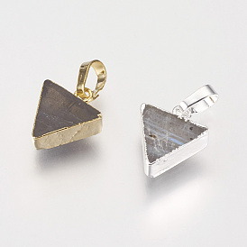Natural Larvikite Pendants, with Brass Findings, Triangle