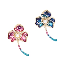 Three-leaf Flower Alloy Rhinestone Brooch, with Imitation Pearl Clothing Accessories Collar Pin Chest Flower