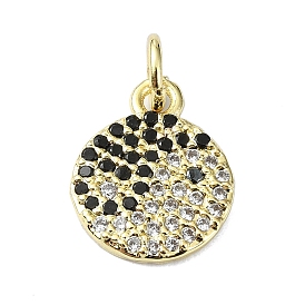 Brass Micro Pave Colorful Cubic Zirconia Pendant, Flat Round