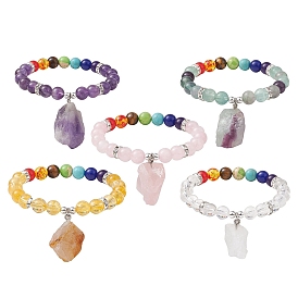 Bracelets de charme de pierres précieuses brutes brutes, Chakra 8 mm pierres rondes perles bracelets extensibles pour femmes hommes