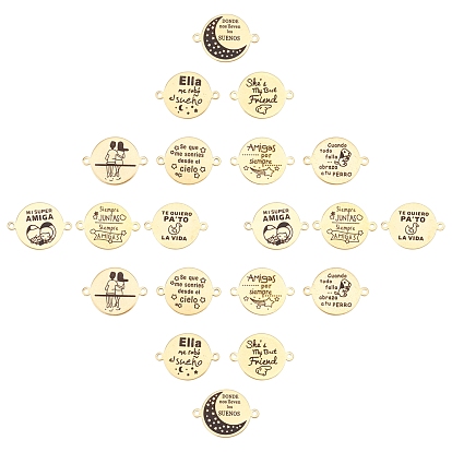 304 Stainless Steel Quote Links Connectors, with Enamel, Flat Round with Word
