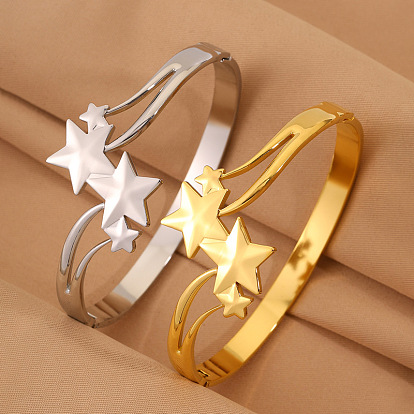 304 Stainless Steel Star Open Hinged Cuff Bangles for Women